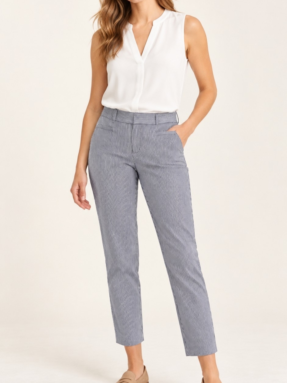 Banana Republic Navy and White Pinstripe Ankle Pants